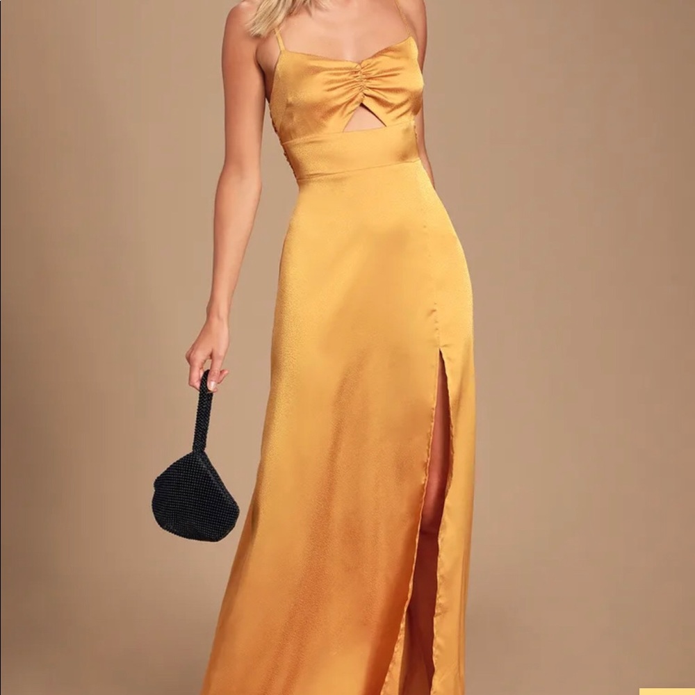 Renata golden yellow satin maxi dress